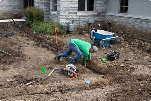 workers working on drainage trench