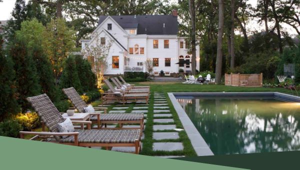 Stepping stones near pool