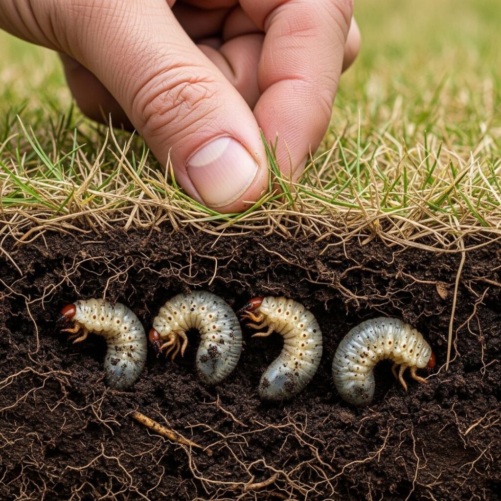 grubs under the grass, eating roots
