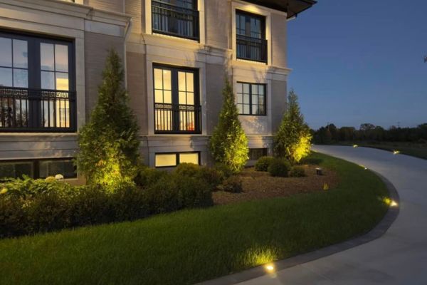 A home with landscape lighting
