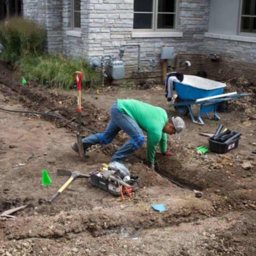 worker fixing drainage issues