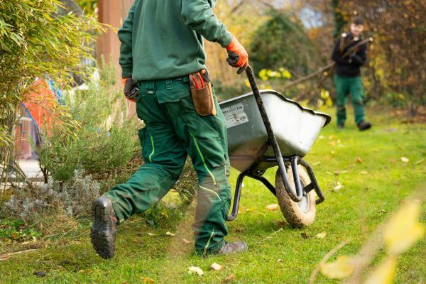landscaper moving a wheelbarrow