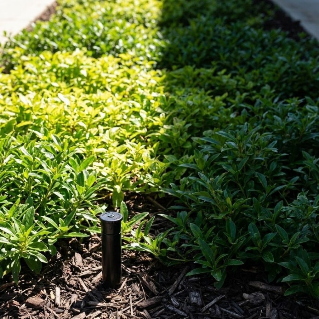 Garden area showing sun exposure and irrigation planning.